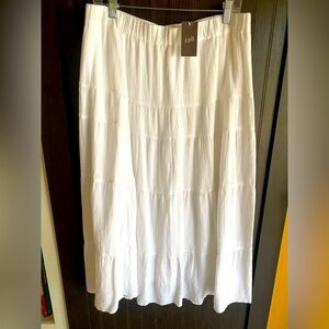 NWT J. Jill Tiered Viscose Cotton Blend Skirt Size Petite Medium White Maxi